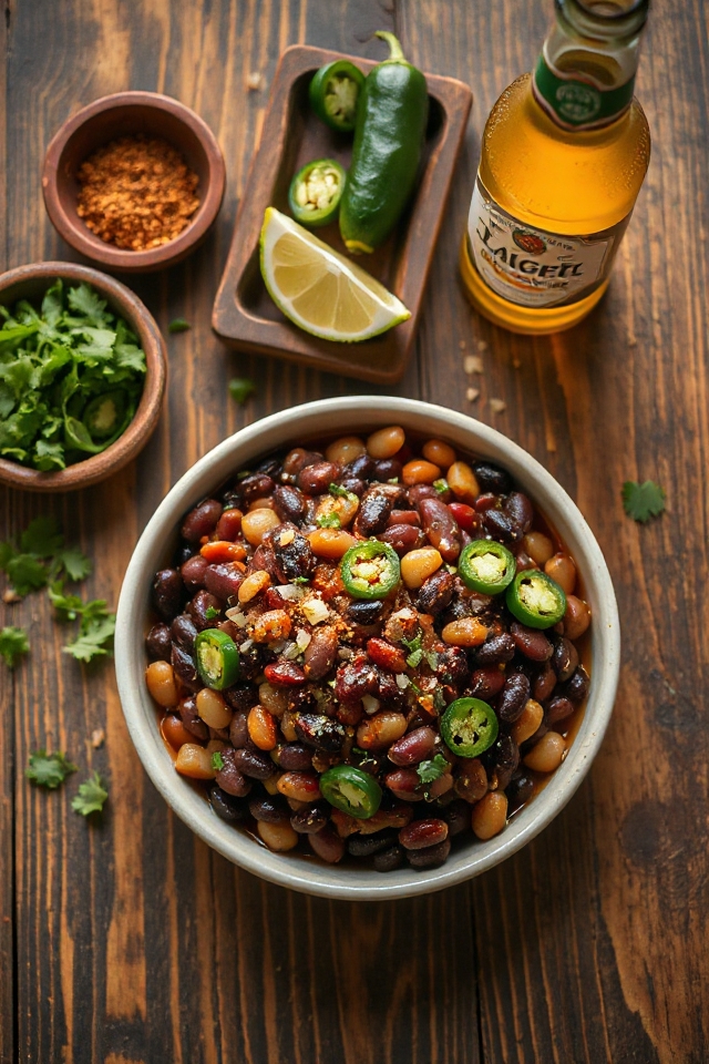 beer infused spicy bean dish