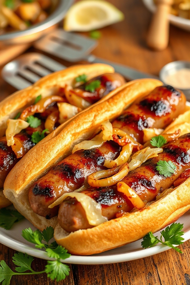 beer marinated grilled bratwursts