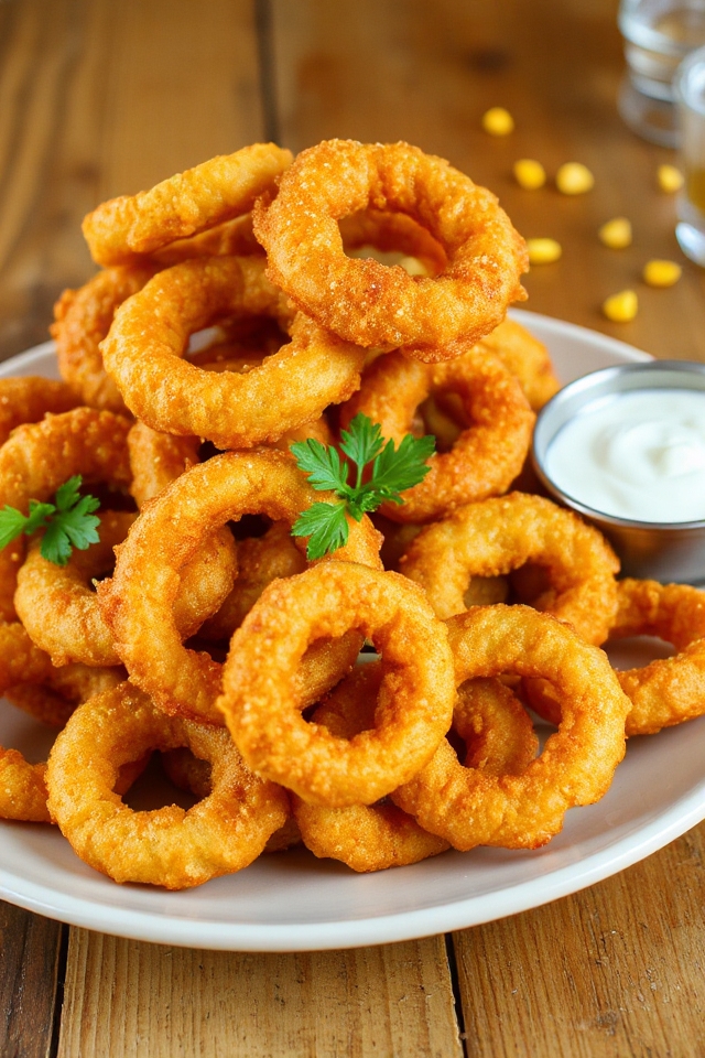 crispy beer battered onion rings