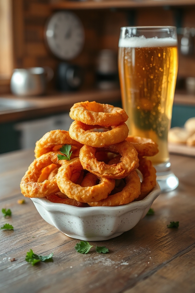 crispy beer battered onion rings